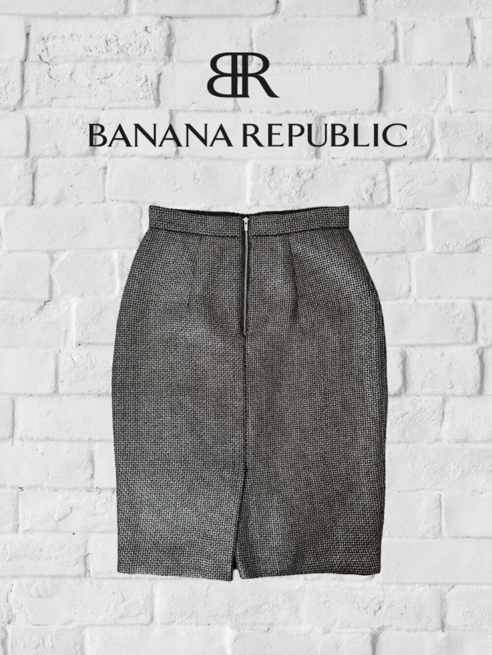 Banana Republic Black & Gray Tweed-Look Gunmetal Gray Pencil Skirt — Size 4